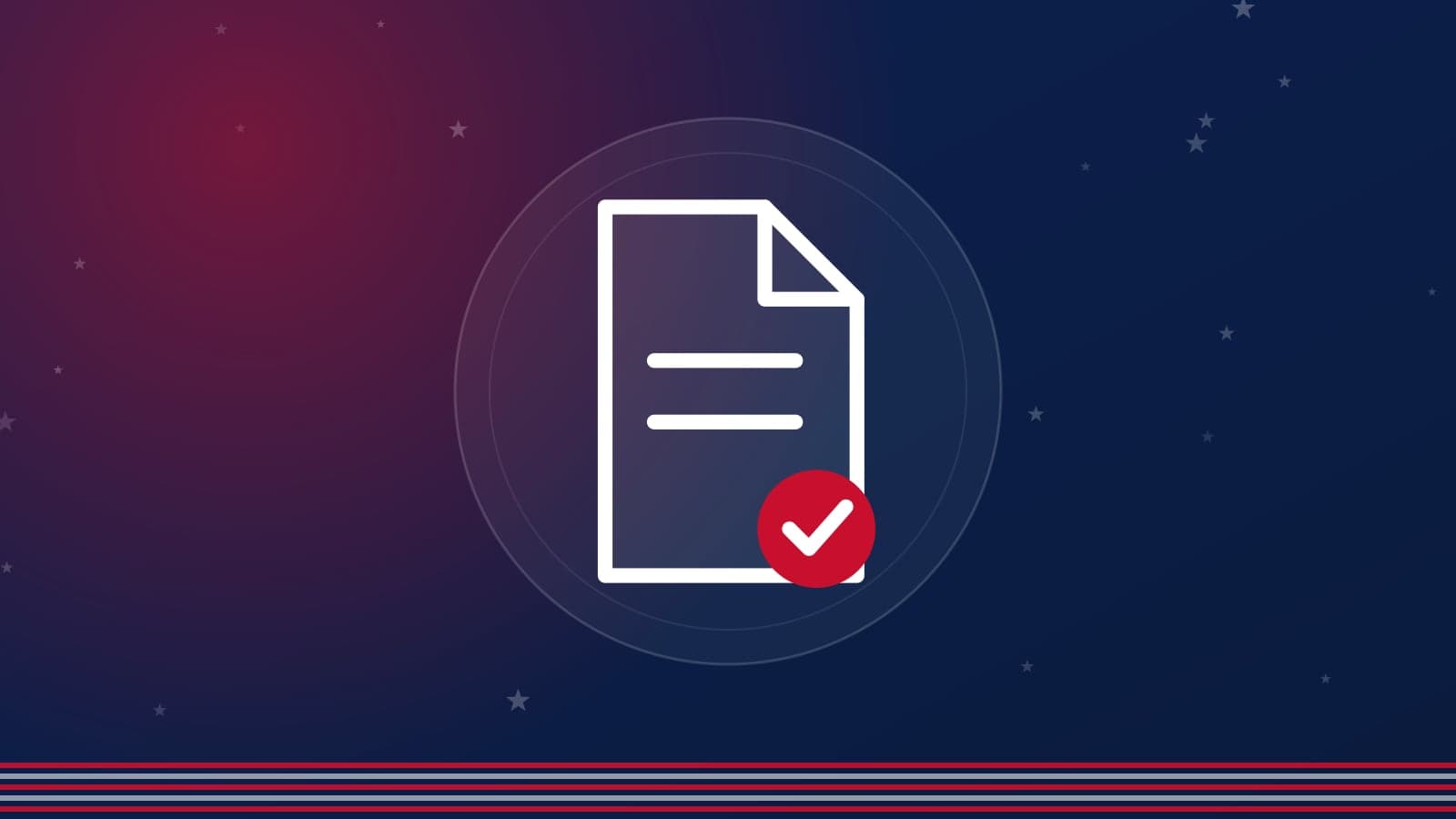 Capa em azul-marinho, com listras e estrelas da bandeira dos EUA e um documento com lista ao centro