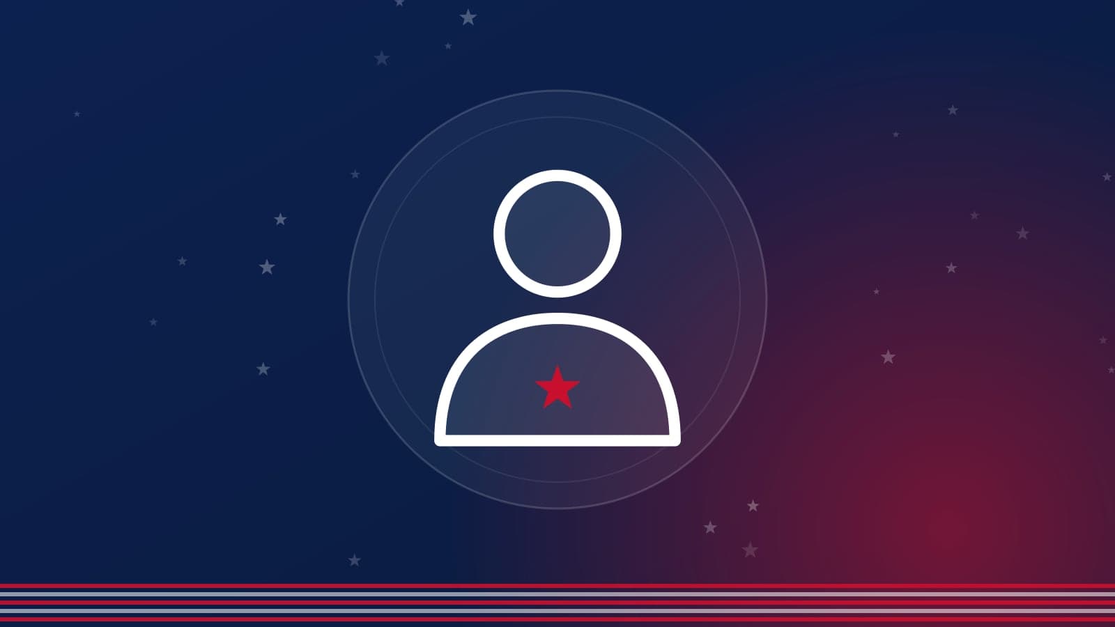 Capa em azul-marinho, com listras e estrelas da bandeira dos EUA e uma pessoa ao centro